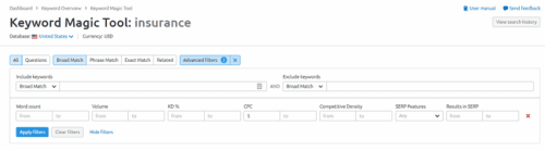SEMrush keyword magic tool
