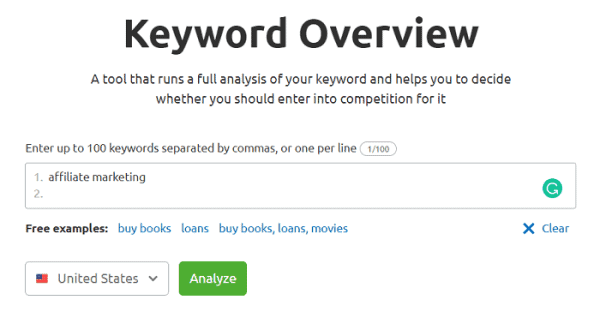 SEMrush keyword research