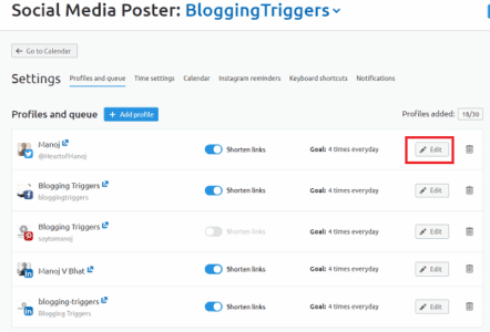SEMrush social media schedule