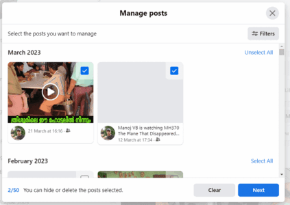 Facebook posts delete
