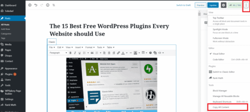How to Duplicate a WordPress Page or Post in a Single Click (3 Ways) 2 Duplicate-WordPress-page-block-editor