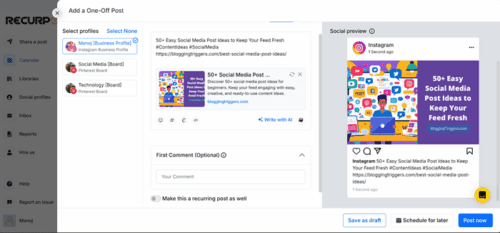 recurpost instagram schedule