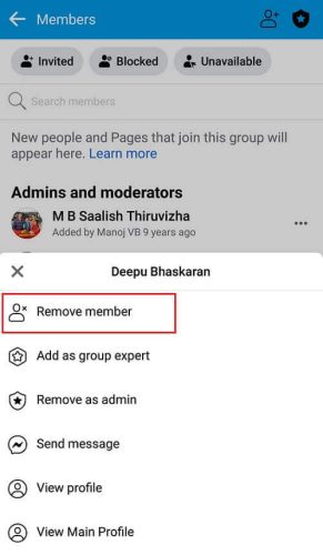 delete facebook groups android