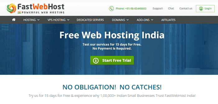 FastWebHost free hosting trial