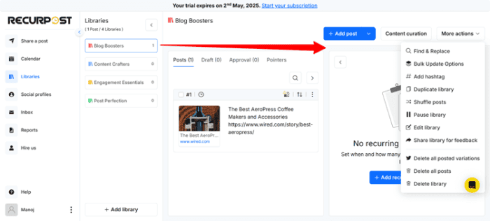 RecurPost library RecurPost library