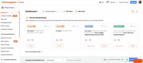 ubersuggest dashboard