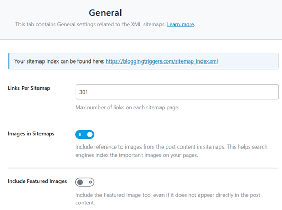 sitemap settings sitemap settings