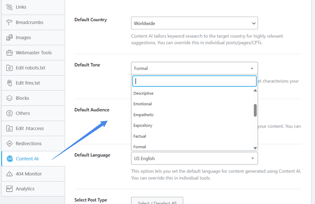 Content AI settings Content AI settings