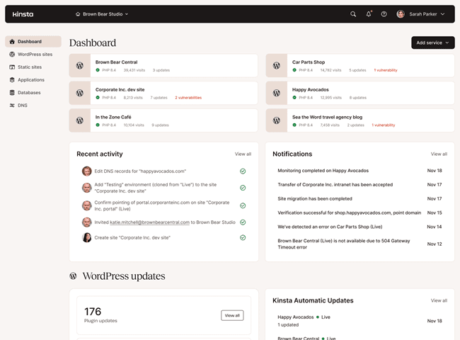 Kinsta dashboard look Kinsta dashboard look